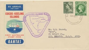 COCOS (KEELING) ISLANDS 1955 Mail First Flight w Qantas COCOS (KEELING) ISLANDS - Picture 1 of 1