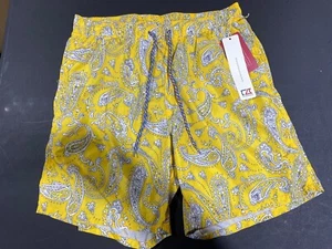 NWT MEN'S CUTTER & BUCK SWIM TRUNKS, SIZE: L, COLOR: YELLOW/WHITE PAISLEY(J477)* - Picture 1 of 2