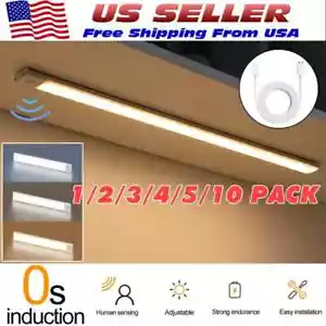 1/10xWireless LED Motion Sensor Light Strip Cabinet Lamp Closet USB Rechargeable - Picture 1 of 13