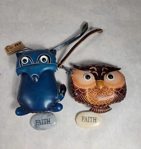 NEW 2 JOY Owl / Fox Handcrafted Leather Wristlet Change Coin Purse Faith Stone  - Picture 1 of 8