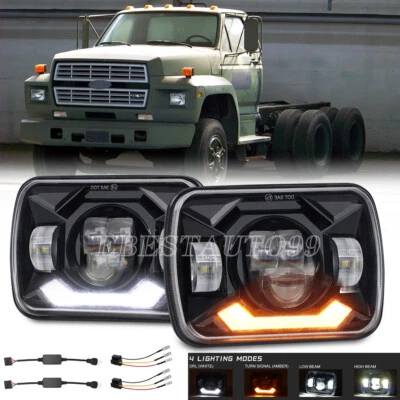 Pair Fit Ford F600/700/800 FT900 F-100 5x7 7x6" LED Headlights Hi/Lo Sealed Beam - Image 1 of 4