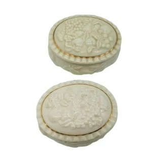 Pair of Vintage Lenox Porcelain China Oval Trinket Boxes Gold Trim - Picture 1 of 9