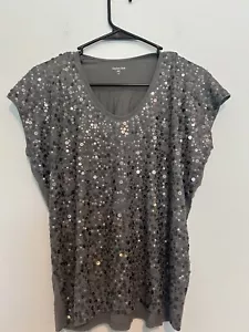 GARNET HILL Front Sequin Top Size XS Scoop Neck Short Sleeve - Picture 1 of 4