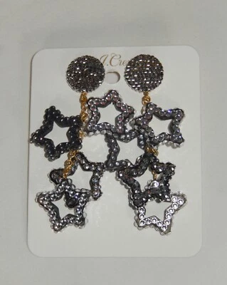 J. Brincos longos Crew cristal pendurado prata estrelas declaração novo com etiquetas - Imagem 1 de 4