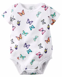 Carter's Girl Short Sleeve Butterfly Print Bodysuit; White - Picture 1 of 1