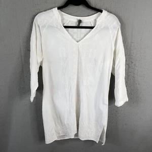 XCVI Top Womens M White 100% Cotton Embroidery Boho Beach Peasant Feminine - Picture 1 of 16