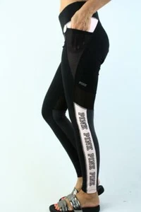 Victoria's Secret PINK Ultimate Yoga Fleece Lined Legging Mesh Colorblock NWT - Picture 1 of 2
