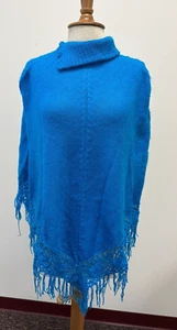 TBT Post Alpaca Poncho Womens One Size Blue Lightweight Fringe Retail $70.00 - Picture 1 of 7