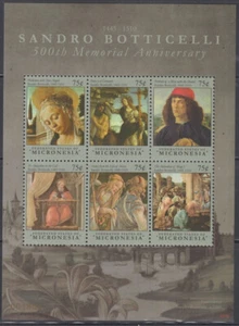 MICRONESIA Sc #891 HOJA MNH de 6 DIFERENTES PINTURAS de BOTICELLI - Imagen 1 de 1