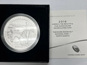 2016 THEODORE ROOSVELT AMERICA THE BEAUTIFUL 5OUNCE SILVER UNCIRCULATED COIN - Picture 1 of 4