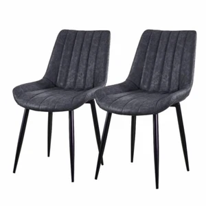 2x Gray Faux Leather Dining Chairs Kitchen Dining room Chairs Modern Metal Legs - Picture 1 of 10