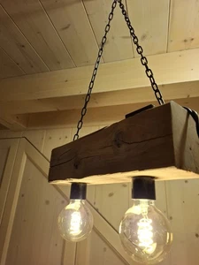 lampadario Plafoniera Wood Lamp In Legno Artigianale - Foto 1 di 6