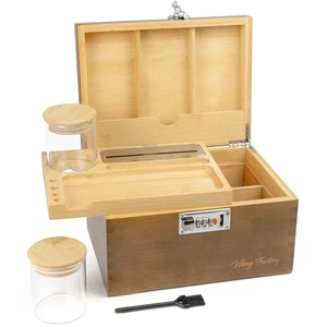 Premium Decorative Bamboo Box - Home Office Lock Organizer Set w/Removable Tr... - Bild 1 von 6
