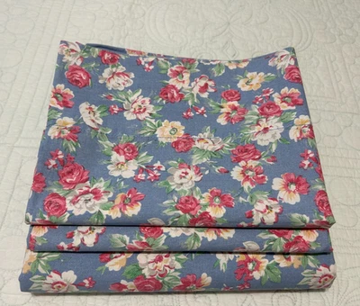 Vintage Ralph Lauren Hope Floral Full Flat Sheet (2) Pillowcases Blue Pink Rose - Image 1 of 4