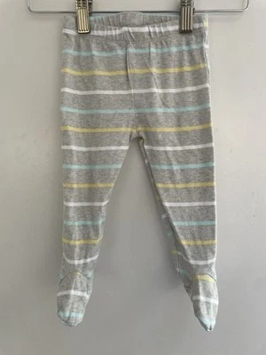 Baby Place Unisex Colorful Striped Cotton Elastic Pull On Footie Pants Gray 6-9M - Image 1 of 4