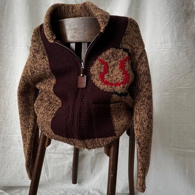 Cárdigan de lana Cowichan tejido a mano estilo estadounidense vintage Jim & Larry Sportswear talla M Foto 1 de 4
