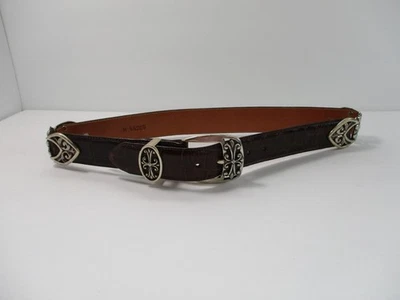 Brighton Belt M L30-32 Brown Silver Metal Buckle Textured Croc Embossed Leather - Image 1 of 4