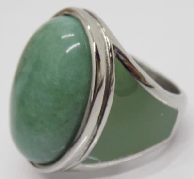 СМЕЛЫЙ зеленый жадеит? Нефрит? 316L зеленый эмали из нержавеющей стали филигранный кольцо sz 9 - Изображение 1 из 4