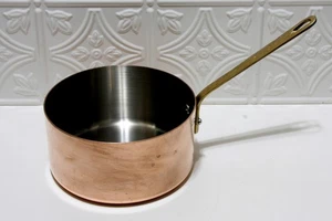 Copper Sauce Pan Williams Sonoma 2 Quart Brass Handle Made In France Vintage - Picture 1 of 7