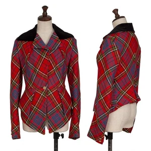 Vintage Vivienne Westwood Red Mac Tartan Check Deformed Wool Jacket Size 10 - Picture 1 of 10