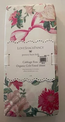 Pottery Barn Kids Love Shack Fancy Cabbage Rose Bow Crib Fitted Sheet_New_T#E - Image 1 of 4