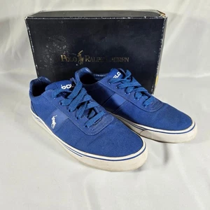 POLO Ralph Lauren Men's Blue Canvas Leather Sneakers HANFORD Size 9D w/ Box - Picture 1 of 13