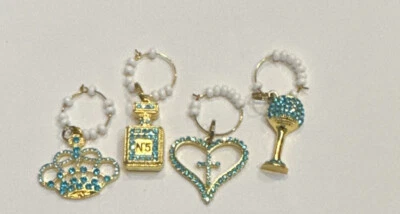 Set Of 4 Blue And Gold Sparkling Wine Charms New!   - Image 1 of 4