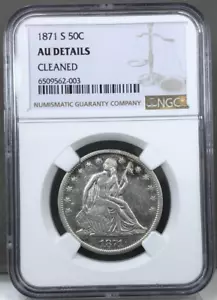 1871-S U.S. 50c Seated Liberty Half Dollar NGC ~ AU Details ~ Cleaned - Picture 1 of 4