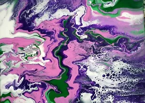 Pink Abstract Liquid Pour Painting on 12x16" Canvas signed ready to hang Art - Picture 1 of 9