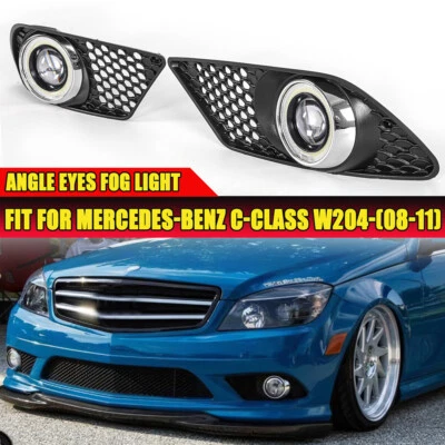 LED Angle Eyes Fog Light Lamps Cover Grill For 08-11 Mercedes Benz C300 W204 - Image 1 of 4