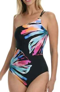LA BLANCA 'Prism Palm' One Shoulder One Piece Swimsuit 16W Black/Multi *NWT - Picture 1 of 7