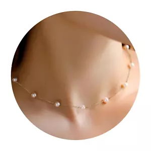 Gold Pearl Necklace, 6 Mm Pearl Choker Necklace 15'' Pearl Necklaces for Women P - Picture 1 of 12