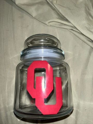 Oklahoma Sooners NCAA Glass Jar with Lid Candy Jar 5 inches tall Cover