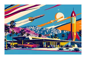 Stampa pop art moderna Palm Springs metà secolo anni '60 LPS9 - Foto 1 di 2