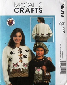 UNCUT Whistlepig Creek KITTY KATZE APPLIKATIONEN, BASKENMÜTZE, GELDBÖRSE, ANSTECKNADEL McCalls Muster 5018 - Bild 1 von 3