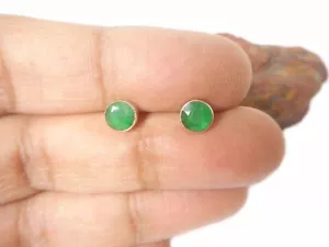 Pendientes de tachuelas de piedras preciosas 925 verde esmeralda - 5 mm redondos - Imagen 1 de 5