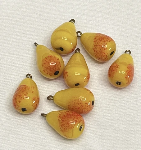 Antique Lot of 8 Yellow Realistic FRUIT/PEAR w/Orange Overlay Glass Buttons (J5) Cover