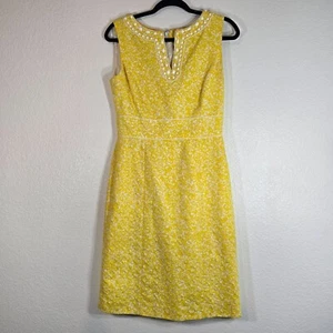 Tahari Arthur Levine Dress Women Size 4 Beaded Zip Yellow Preppy Hamptons Money - Picture 1 of 12