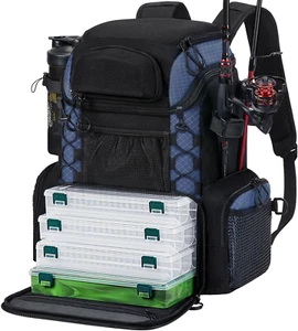 Fishing Tackle Backpack with Rod Holders & 4 Tackle Boxes, Outdoor Fishing Bag w - Picture 1 of 7