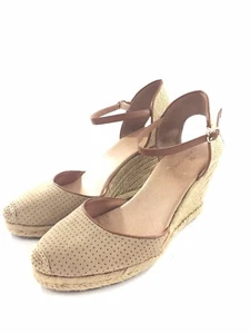 Caslon 9.5 Tan Beige Perforated Wedge Closed Toe Jute Espadrille Shoes Sandals - Picture 1 of 8