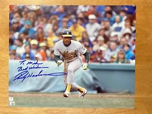 Rickey Henderson signiert an Mike 8x10 Foto Leichtathletik MLB Baseball Auto HOF COA - Bild 1 von 2