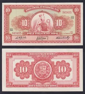 Geldschein Peru 10 Soles De Gold 1961 P 82A Sup / Au - Imagen 1 de 1