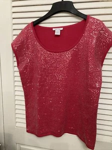 Top para mujer Joan Vass 2 lentejuelas rosadas nuevo sin etiquetas - Imagen 1 de 4