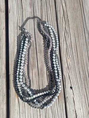 Collar Multi Hilo Plateado Negro y Transparente Foto 1 de 3