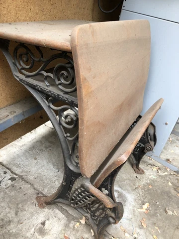 Antique Wood And Cast Iron Folding School Desk Minneapolis O&S F Co Cover