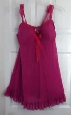 -PINK SHEER BABYDOLL CACIQUE LANE BRYANT TOP BRA UNDERWIRE & THONG CHEMISE 18-20 - Image 1 of 4