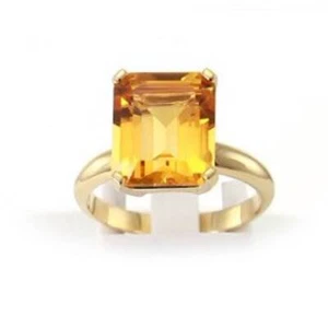 Natürlicher Smaragd Schliff Citrin Edelstein Cocktail Hochzeit Ring 10k Gelbgold - Bild 1 von 4
