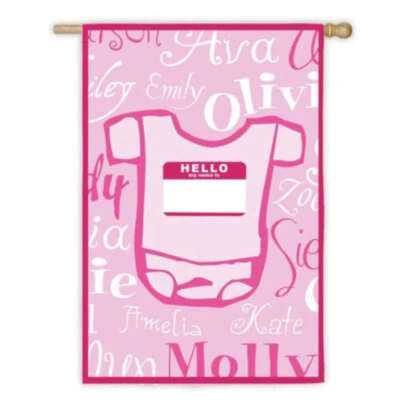Nuevo Baby It's a Girl Hello My Name Is. . .  Bandera de casa decorativa de hoja perenne Foto 1 de 4