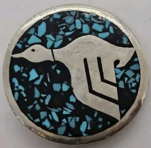 NOS 1970's Native American Southwestern Men's Inlaid Turquoise Duck Belt Buckle - Picture 1 of 10