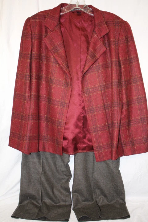 Blazer/pantalón traje para mujer Linda Allard ELLEN TRACY rojo y gris a cuadros lana 8/10-B126 Foto 1 de 4